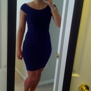 Navy, off the shoulder bandage dress